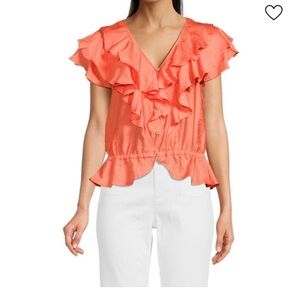 Karl Lagerfeld Vibrant Orange Ruffle Blouse